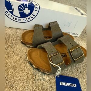 Birkenstock Arizona Two-Strap Suede Sandal in Sandwash Green Camo